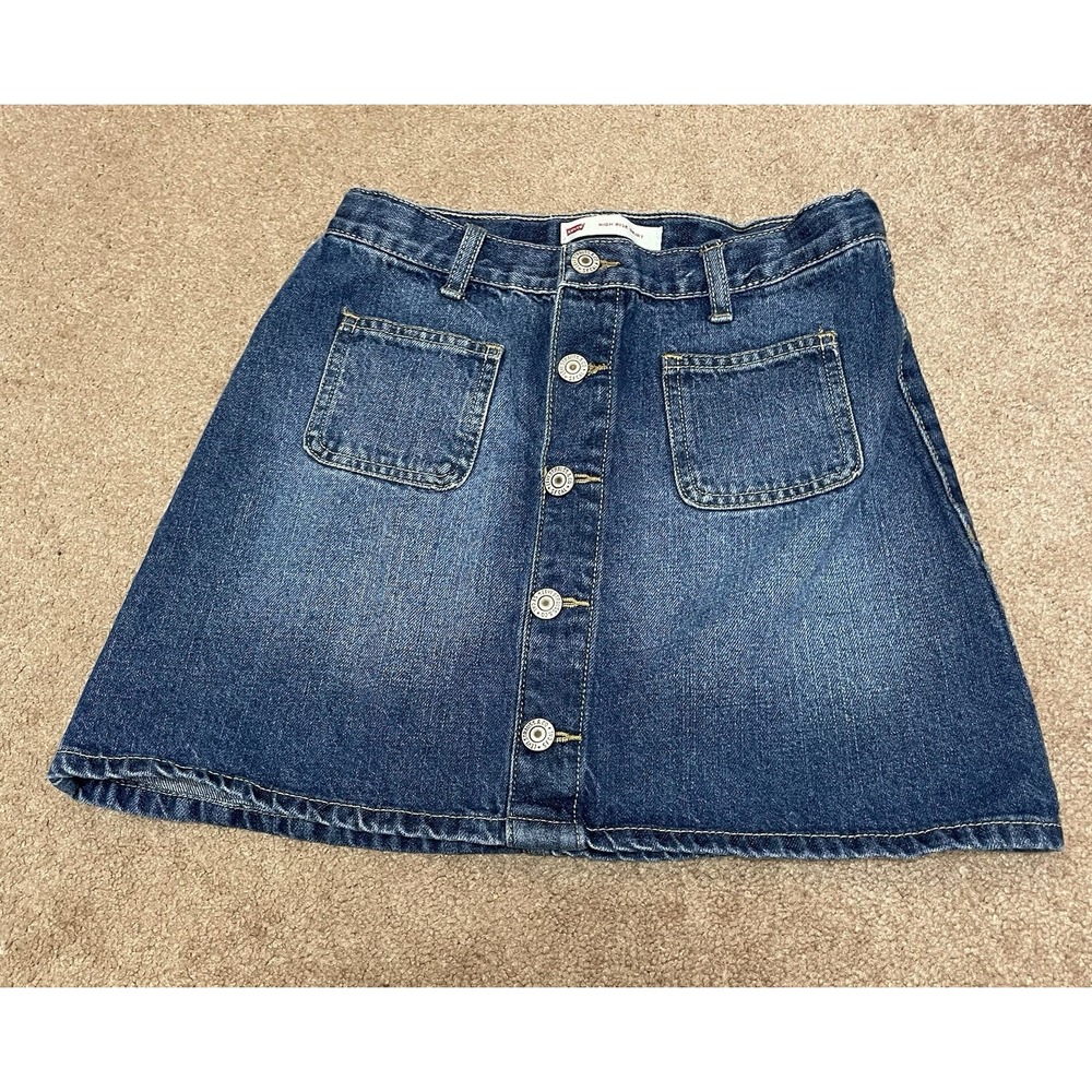 Levis Juniors 14 Reg Denim Blue Jean Mini Shirt Button Elastic Adjustable Waist